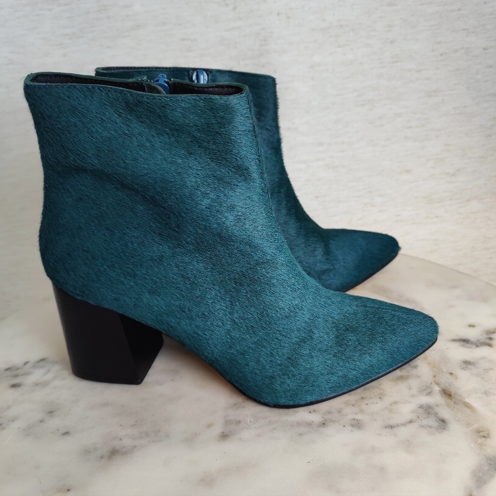 HUMA BLANKO Vania Fur HideTeal Ankle Boots sz 36